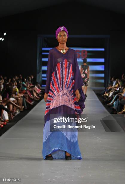 Model wearing Amede during ARISE Magazine Fashion Week Lagos 2012, Arise Magazine Tent, Federal Palace Hotel on March 10, 2012 in Lagos, Nigeria.