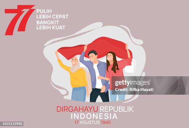 illustration of indonesian people celebrate indonesia independence day - indonesia independence stock illustrations