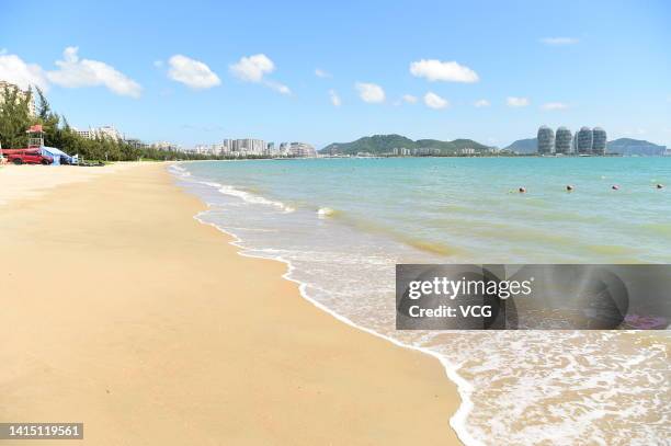 An empty beach is seen on August 14, 2022 in Sanya, Hainan Province of China. Hainan Province has imposed strict travel restrictions to curb the...