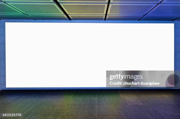 billboard blank advertising banner media display on a subway station wall - airport wall stock pictures, royalty-free photos & images