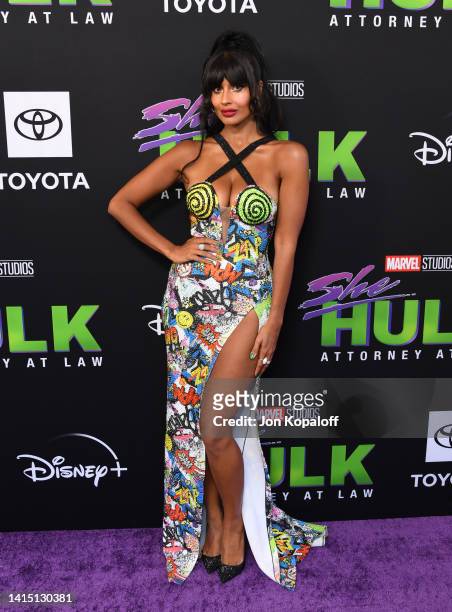 Jameela Jamil attends Marvel Studios "She-Hulk: Attorney At Law" Los Angeles Premiere at El Capitan Theatre on August 15, 2022 in Los Angeles,...