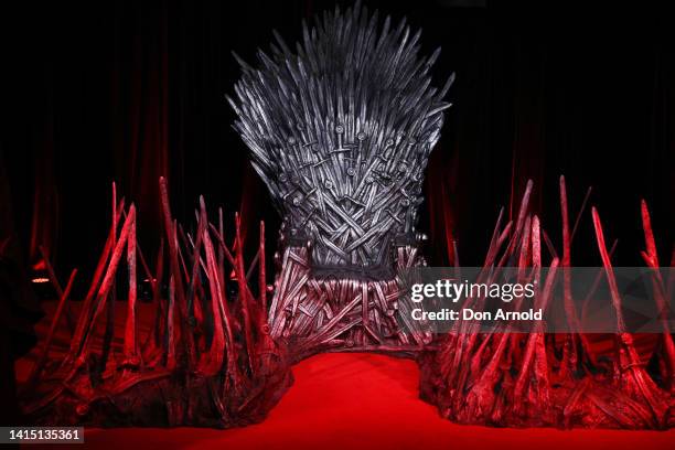 General view of a replica Iron Throne is seen at the Australian Premiere of "House Of The Dragon" at Hoyts Entertainment Quarter on August 16, 2022...