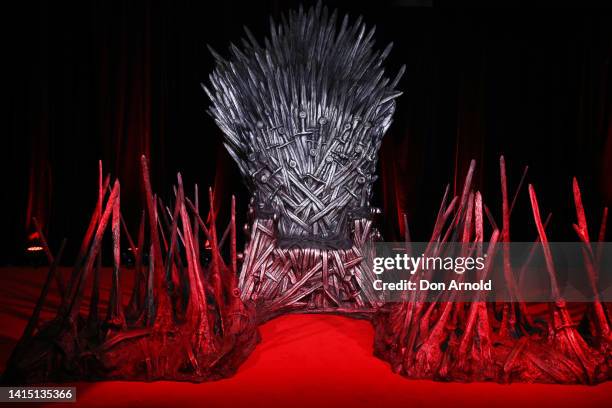 General view of a replica Iron Throne is seen at the Australian Premiere of "House Of The Dragon" at Hoyts Entertainment Quarter on August 16, 2022...