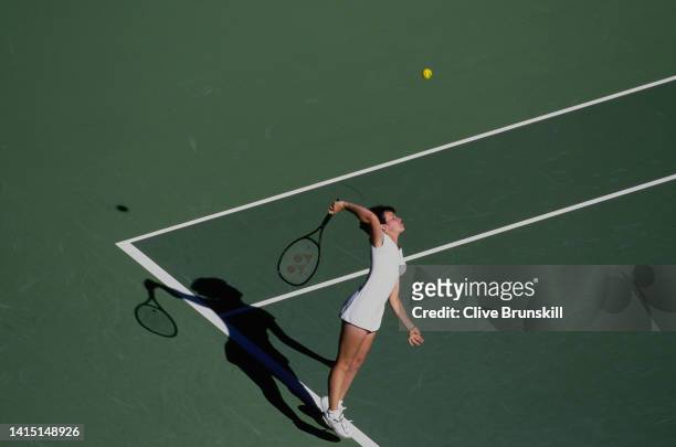 Martina Hingis of Switzerland serves to Barbara Rittner of Germany during their Women's Singles Second round match of the Australian Open on 22nd...
