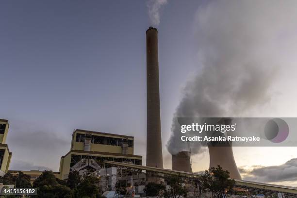 General view of Loy Yang Power Station on August 16, 2022 in Traralgon, Australia. The Greens will introduce a bill to state parliament this week...