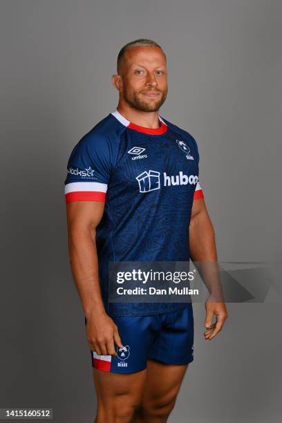 Max Lahiff of Bristol Bears poses for a portrait during the squad photocall for the 2022-2023 Gallagher Premiership Rugby season at Bristol Bears...
