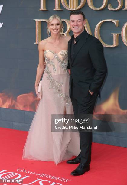 Nadiya Bychkova and Kai Widdrington attend the "House Of The Dragon" Sky Group Premiere at Leicester Square on August 15, 2022 in London, England.