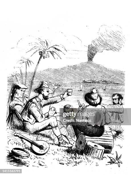 the sicilian vespers - aeolian islands in sicily stock illustrations