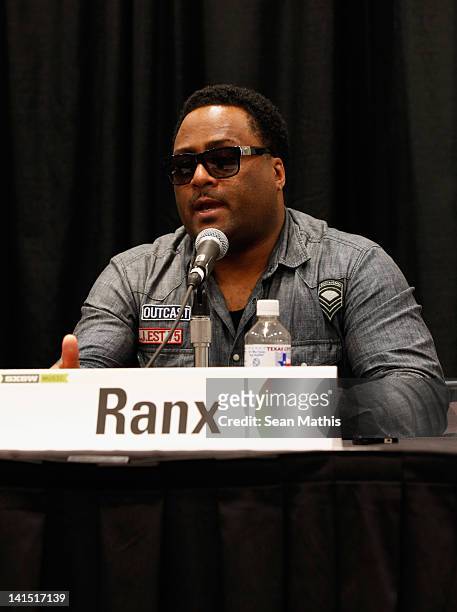 Robbo Ranx speaks onstage at Bass Culture: The Influence of Reggae Music in Britain and Beyond during the 2012 SXSW Music, Film + Interactive...