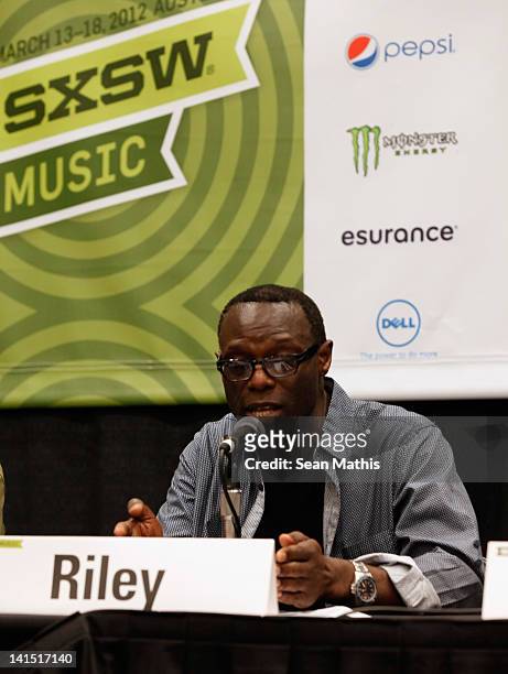 Mykaell Riley, Head of Music Production Univeristy Westminster speaks onstage at Bass Culture: The Influence of Reggae Music in Britain and Beyond...