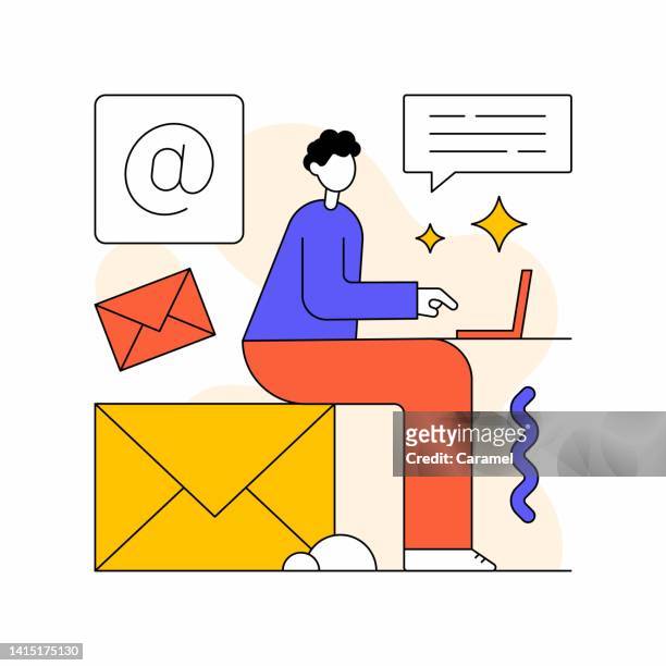 e-mail-service modernes liniendesign flaches illustrationskonzept. stock-illustration - e mail stock illustrations stock-grafiken, -clipart, -cartoons und -symbole