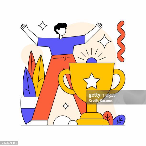 stockillustraties, clipart, cartoons en iconen met success modern line design flat illustration concept. stock illustration - werknemer-van-de-maand