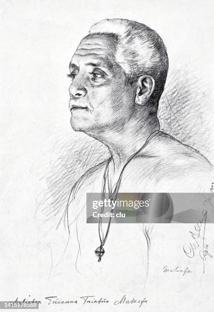 samoan chief with necklace and religious cross - a cross necklace stock illustrations