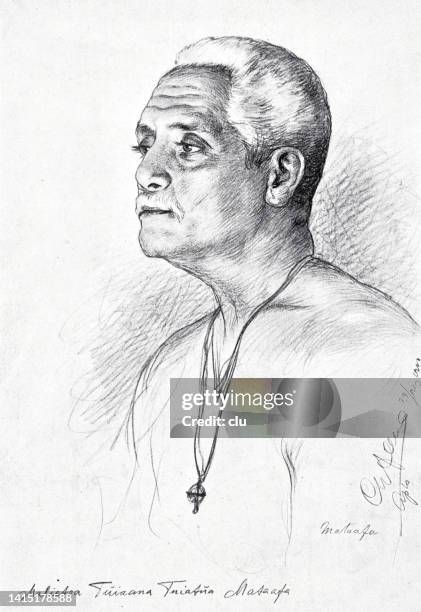 samoan chief with necklace and religious cross - polynesian chief illustration stock illustrations