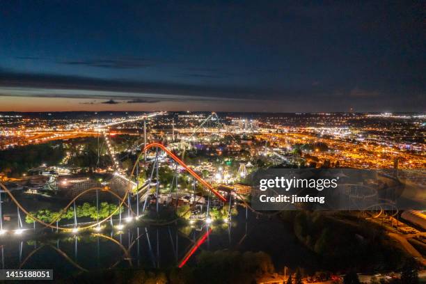 aerial cityscape in the night of victoria's day, vaughan, ontario - toronto night stock pictures, royalty-free photos & images