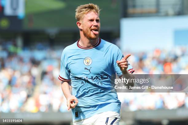 Kevin De Bruyne of Manchester City during the Premier League match between Manchester City and AFC Bournemouth at Etihad Stadium on August 13, 2022...