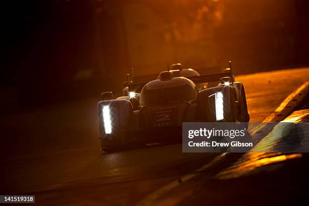 The Audi Sport Team Joest Audi R18 driven by Allan McNish of Scotland, Tom Kristensen of Denmark, Dindo Capello of Italy during the 2012 World...