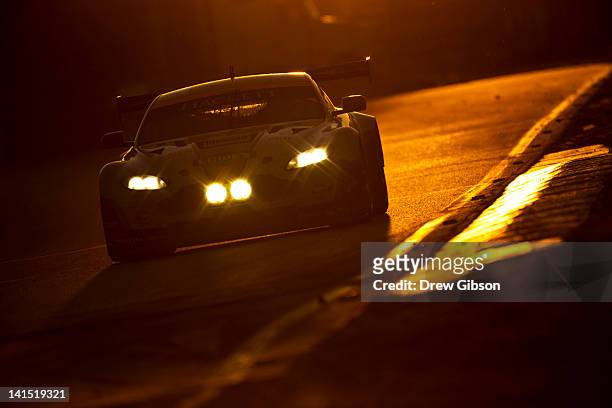 The Aston Martin Racing Aston Martin Vantage V8 driven by Stefan Mucke of Germany, Adrian Fernandez of Mexico and Darren Turner of England during the...
