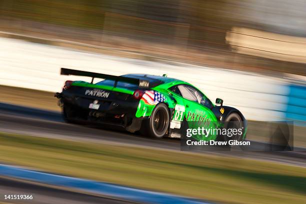 The Extreme Speed Motorsports Ferrari F458 Italia driven by Scott Sharp of USA and Johannes van Overbeek of USA during the 2012 World Endurance...