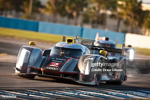 The Audi Sport Team Joest Audi R18 driven by Allan McNish of Scotland, Tom Kristensen of Denmark, Dindo Capello of Italy during the 2012 World...