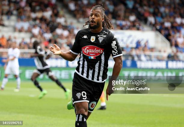 Lois Diony of Angers celebrates his goal during the Ligue 1 Uber Eats match between AJ Auxerre and Angers SCO at Stade Abbe Deschamps on August 14,...