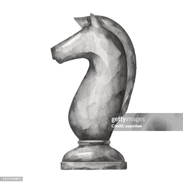 watercolor black chess piece knight - queen-chess-piece-clip-art stock illustrations