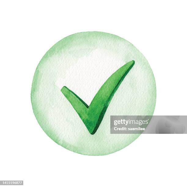 aquarellgrünes häkchensymbol - ok button stock-grafiken, -clipart, -cartoons und -symbole