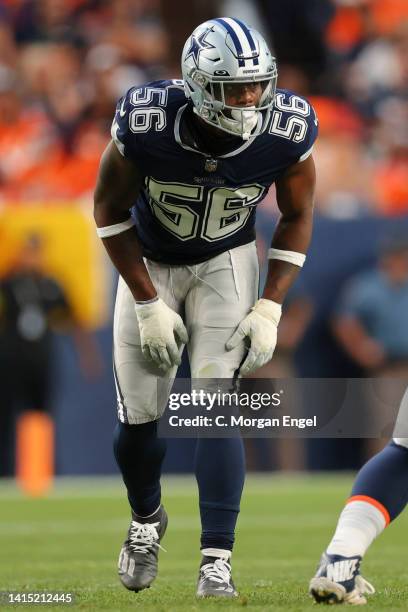 Dante Fowler Jr. #56 of the Dallas Cowboys prepares for the snap against the Denver Broncos during the first quarter at Empower Field At Mile High on...