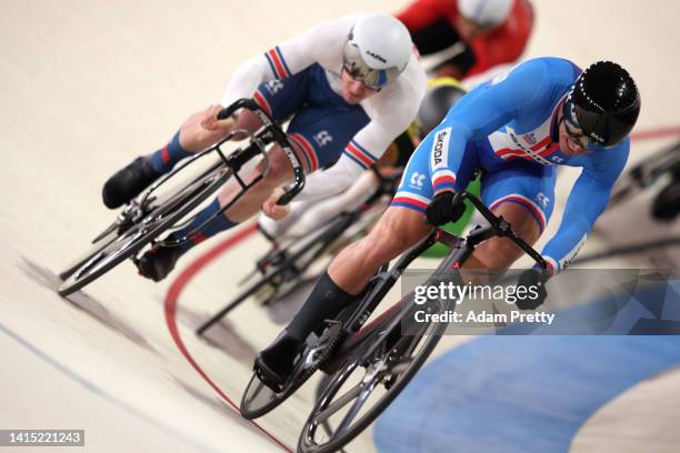 Tomáš Babek of Czech Republic competes during the Cycling Track - Men's Keirin Final 7-12 on day 6 of the European Championships Munich 2022 at Messe...