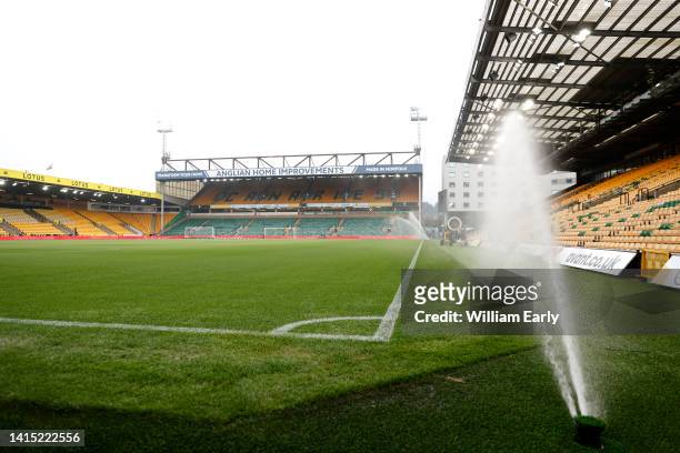General view of the ground before the Sky Bet Championship between Norwich City and Huddersfield Town at Carrow Road on August 16, 2022 in Norwich,...