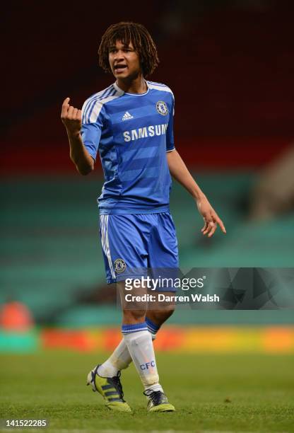 Nathan Ake of Chelsea Youth during a FA Youth Cup Semi-Final First Leg match between Manchester United Youth and Chelsea Youth at Old Trafford on...
