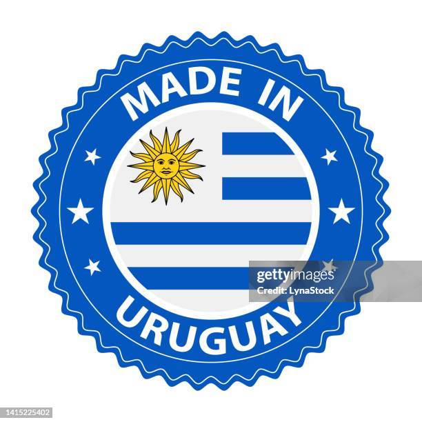made in uruguay badge vector. sticker with stars and national flag. sign isolated on white background. - uruguay stock illustrations