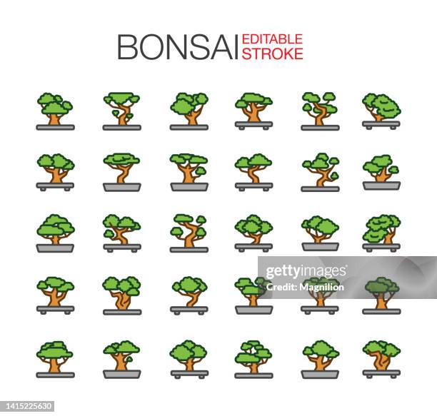 bonsai tree icons editable stroke - fever tree stock illustrations