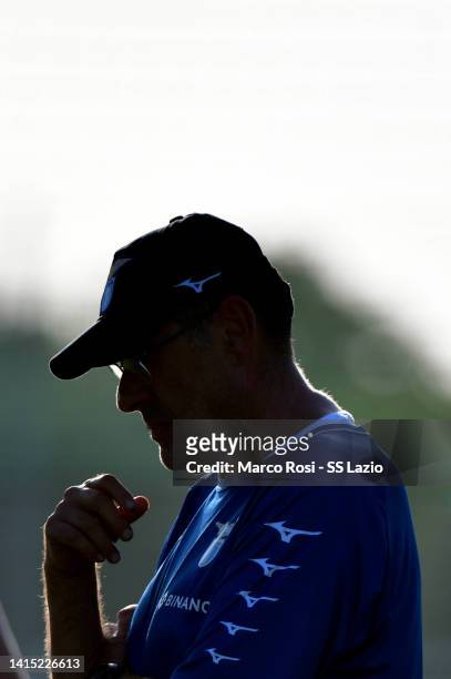 Lazio head coach Maurizio Sarri during the training session at Formello sport centre on August 16, 2022 in Rome, Italy.
