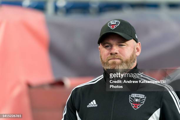 United coach Wayne Rooney before a game between D.C. United and New England Revolution at Gillette Stadium on August 13, 2022 in Foxborough,...