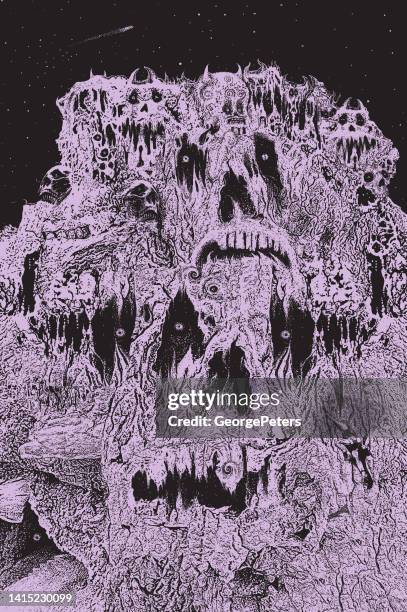 mountain of skulls and spooky faces - pan de muerto vector stock illustrations