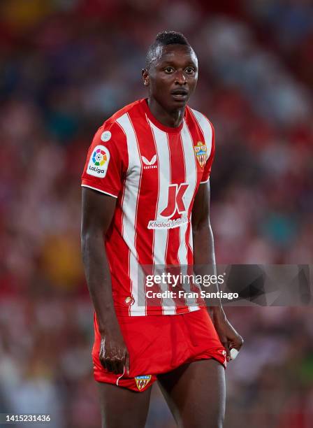 Umar Sadiq of UD Almeria looks on during the LaLiga Santander match between UD Almeria and Real Madrid CF at Juegos Mediterraneos on August 14, 2022...