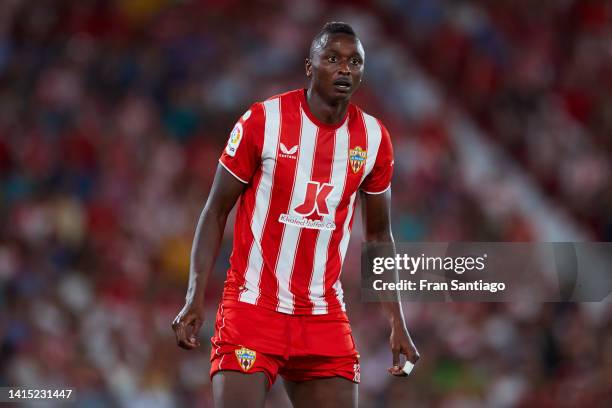 Umar Sadiq of UD Almeria looks on during the LaLiga Santander match between UD Almeria and Real Madrid CF at Juegos Mediterraneos on August 14, 2022...