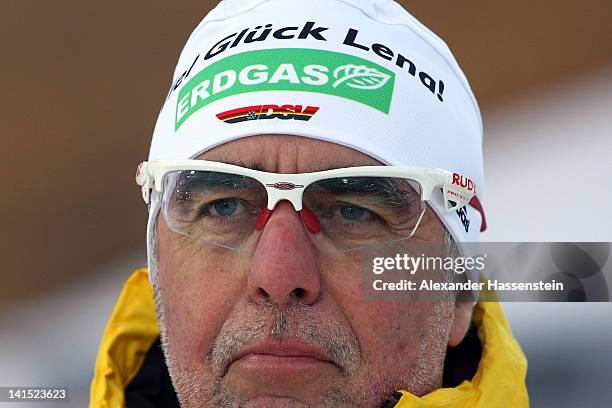 Uwe Muessiggang, head coach of Germany looks on during in the Women's 12.5km Mass Start event of the IBU Biathlon World Cup at A.V. Philipenko winter...