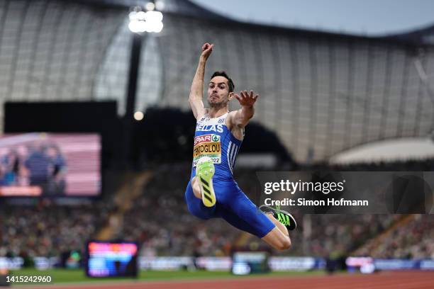 Miltiadis Tentoglou of Greece competes during the Athletics - Men's Long Jump Final on day 6 of the European Championships Munich 2022 at Olympiapark...