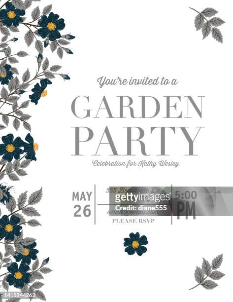 stockillustraties, clipart, cartoons en iconen met wild roses garden party invitation in black and greys - roses in garden