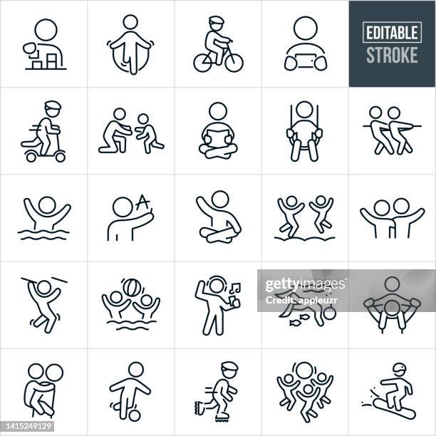 illustrations, cliparts, dessins animés et icônes de icônes de ligne mince pour enfants - contour modifiable - picto porte