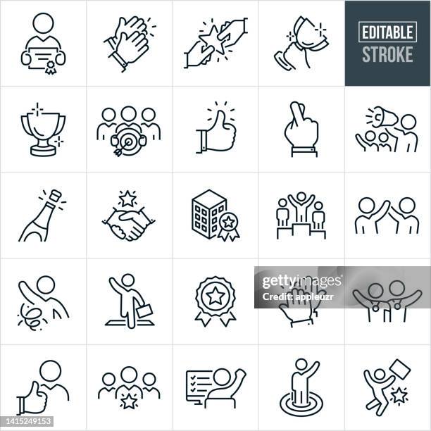 ilustraciones, imágenes clip art, dibujos animados e iconos de stock de premios empresariales y reconocimiento iconos de línea delgada - trazo editable - honra