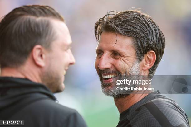 Head Coach Danny Cowley of Portsmouth FC during the Sky Bet League One between Portsmouth and Cambridge United at Fratton Park on August 16, 2022 in...