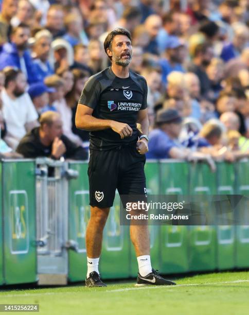 Head Coach Danny Cowley of Portsmouth FC during the Sky Bet League One between Portsmouth and Cambridge United at Fratton Park on August 16, 2022 in...