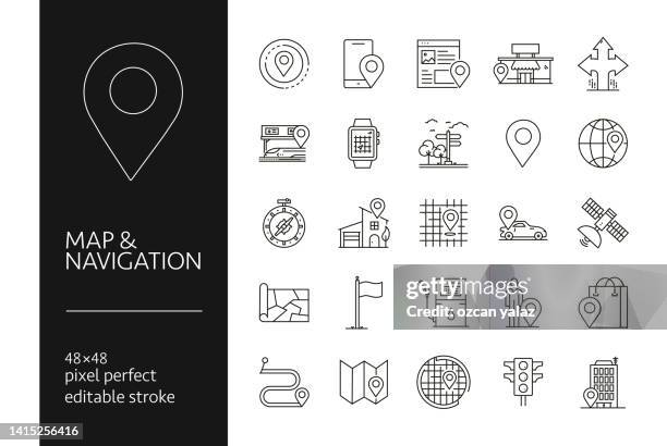map and navigation line icon set - cell signaling pathway stock illustrations