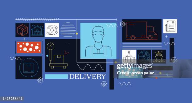 delivery related vector banner design concept. - lorry driver stock illustrations
