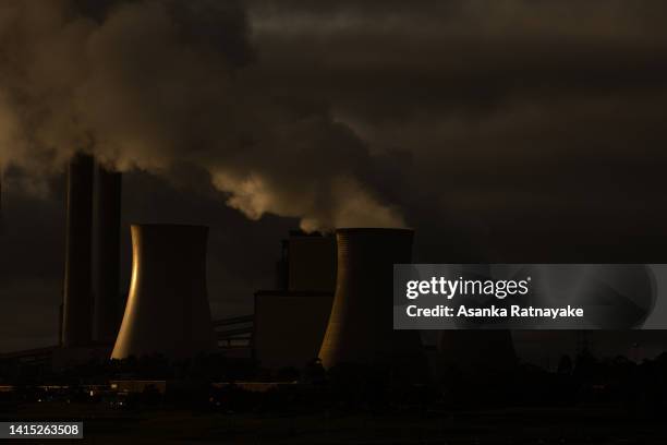 General view of the Loy Yang power plants on August 17, 2022 in Traralgon, Australia. The Greens will introduce a bill to state parliament this week...