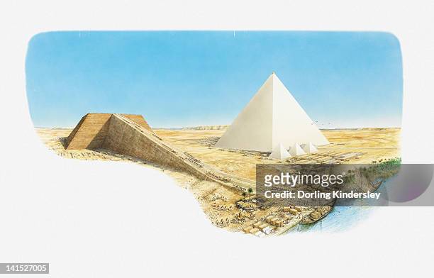 illustration of great pyramid of giza and pyramid of khafre (khafra) halfway through construction - クフ王　ピラミッド点のイラスト素材／クリップアート素材／マンガ素材／アイコン素材