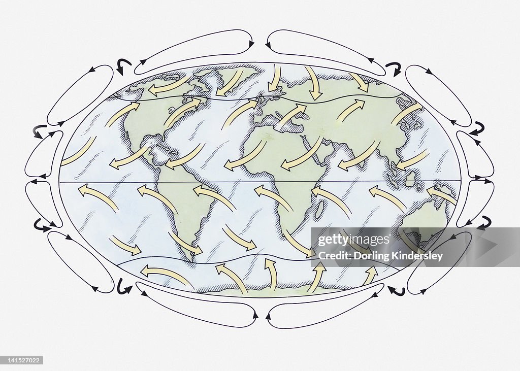 Wind Patterns Locations Illustration Showing Global Wind Patterns Around The Earth Stock ...
